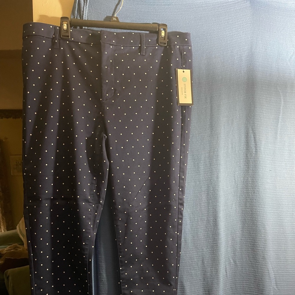 “Stitch Fix” navy blue whit polka dot pants chinos